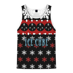 Мужская майка 3D с принтом Праздничный Ice Cube в Новосибирске, 100% полиэстер | круглая горловина, приталенный силуэт, длина до линии бедра. Пройма и горловина окантованы тонкой бейкой | Тематика изображения на принте: hip hop | hiphop | ice cube | mc | n.w.a | rap | айс | джексон | западное по | знак | красный | куб | кубе | кубик льда | кьюб | мс | надпись | новогодний | новый год | о ши | оши | праздник | реп | репер | речитатив | рождество