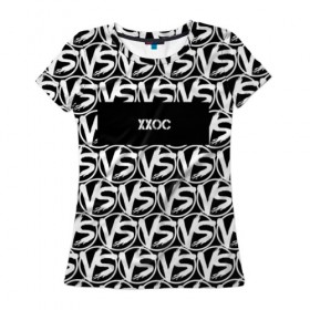 Женская футболка 3D с принтом VERSUS BATTLE-XXOC в Новосибирске, 100% полиэфир ( синтетическое хлопкоподобное полотно) | прямой крой, круглый вырез горловины, длина до линии бедер | rap | versus battle | xxoc | битва | молодежный стиль | рэп | рэп батл | рэп битва | рэперы