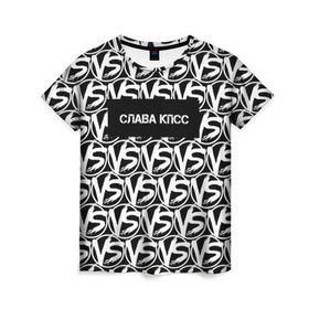 Женская футболка 3D с принтом VERSUS BATTLE-СЛАВА КПСС в Новосибирске, 100% полиэфир ( синтетическое хлопкоподобное полотно) | прямой крой, круглый вырез горловины, длина до линии бедер | rap | versus battle | битва | молодежный стиль | рэп | рэп батл | рэп битва | рэперы | слава кпсс