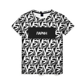Женская футболка 3D с принтом VERSUS BATTLE-ЛАРИН в Новосибирске, 100% полиэфир ( синтетическое хлопкоподобное полотно) | прямой крой, круглый вырез горловины, длина до линии бедер | rap | versus battle | битва | ларин | молодежный стиль | рэп | рэп батл | рэп битва | рэперы