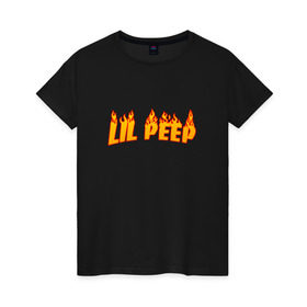 Женская футболка хлопок с принтом Lil Peep flame в Новосибирске, 100% хлопок | прямой крой, круглый вырез горловины, длина до линии бедер, слегка спущенное плечо | lil peep | rap | густав ор | лил пип | рэп