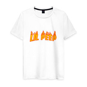 Мужская футболка хлопок с принтом Lil Peep flame в Новосибирске, 100% хлопок | прямой крой, круглый вырез горловины, длина до линии бедер, слегка спущенное плечо. | Тематика изображения на принте: lil peep | rap | густав ор | лил пип | рэп