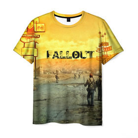 Мужская футболка 3D с принтом FALLOUT в Новосибирске, 100% полиэфир | прямой крой, круглый вырез горловины, длина до линии бедер | fallout 4 | game | logo | nuka kola | игры | питбой | пустошь | убежище 101