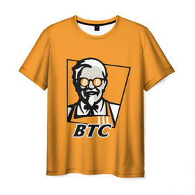 Мужская футболка 3D с принтом BITCOIN в стиле KFC в Новосибирске, 100% полиэфир | прямой крой, круглый вырез горловины, длина до линии бедер | Тематика изображения на принте: bitcoin | btc | crypto | kfc | биткоин | валюта | деньги | криптовалюта | цифровое золото