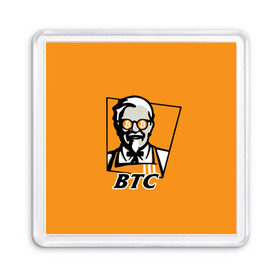 Магнит 55*55 с принтом BITCOIN в стиле KFC в Новосибирске, Пластик | Размер: 65*65 мм; Размер печати: 55*55 мм | Тематика изображения на принте: bitcoin | btc | crypto | kfc | биткоин | валюта | деньги | криптовалюта | цифровое золото