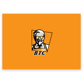Поздравительная открытка с принтом BITCOIN в стиле KFC в Новосибирске, 100% бумага | плотность бумаги 280 г/м2, матовая, на обратной стороне линовка и место для марки
 | Тематика изображения на принте: bitcoin | btc | crypto | kfc | биткоин | валюта | деньги | криптовалюта | цифровое золото