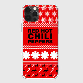 Чехол для iPhone 12 Pro Max с принтом Праздничный RHCP в Новосибирске, Силикон |  | red hot chili peppers | rhcp | альтернативный | группа | джош клингхоффер | знак | красные острые перцы чили | красный | метал | надпись | новогодний | новый год | праздник | ред хот ч | рождество | рок | рхчп | рэп