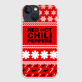 Чехол для iPhone 13 mini с принтом Праздничный RHCP в Новосибирске,  |  | red hot chili peppers | rhcp | альтернативный | группа | джош клингхоффер | знак | красные острые перцы чили | красный | метал | надпись | новогодний | новый год | праздник | ред хот ч | рождество | рок | рхчп | рэп