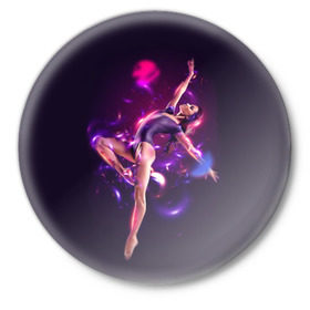 Значок с принтом DANCE в Новосибирске,  металл | круглая форма, металлическая застежка в виде булавки | dance | girl | show | woman | балет | девушка | женщина | танец | шоу