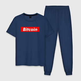 Мужская пижама хлопок с принтом Bitcoin в Новосибирске, 100% хлопок | брюки и футболка прямого кроя, без карманов, на брюках мягкая резинка на поясе и по низу штанин
 | bitcoin | биткоин | деньги