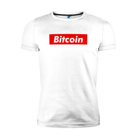 Мужская футболка премиум с принтом Bitcoin в Новосибирске, 92% хлопок, 8% лайкра | приталенный силуэт, круглый вырез ворота, длина до линии бедра, короткий рукав | bitcoin | биткоин | деньги