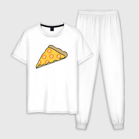 Мужская пижама хлопок с принтом Pizza в Новосибирске, 100% хлопок | брюки и футболка прямого кроя, без карманов, на брюках мягкая резинка на поясе и по низу штанин
 | bitcoin | pizza | биткоин | деньги | пицца