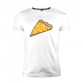 Мужская футболка премиум с принтом Pizza в Новосибирске, 92% хлопок, 8% лайкра | приталенный силуэт, круглый вырез ворота, длина до линии бедра, короткий рукав | bitcoin | pizza | биткоин | деньги | пицца