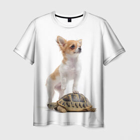 Мужская футболка 3D с принтом Милые друзья в Новосибирске, 100% полиэфир | прямой крой, круглый вырез горловины, длина до линии бедер | милый | собака | черепаxа | щенок