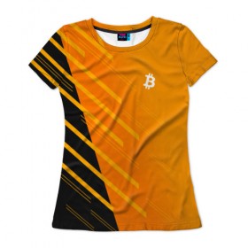 Женская футболка 3D с принтом BITCOIN в Новосибирске, 100% полиэфир ( синтетическое хлопкоподобное полотно) | прямой крой, круглый вырез горловины, длина до линии бедер | 