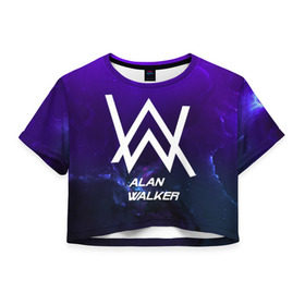 Женская футболка 3D укороченная с принтом Alan Walker SPACE COLLECTION в Новосибирске, 100% полиэстер | круглая горловина, длина футболки до линии талии, рукава с отворотами | alan walker | club | music | абстракция | клубная музыка | космос | краски | музыка