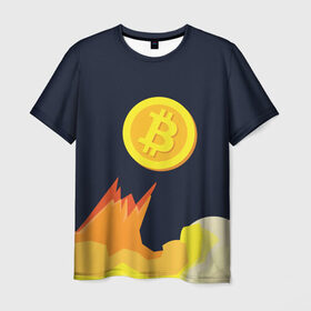 Мужская футболка 3D с принтом BITCOIN UP в Новосибирске, 100% полиэфир | прямой крой, круглый вырез горловины, длина до линии бедер | Тематика изображения на принте: bitcoin | btc | crypto | биткоин | валюта | деньги | криптовалюта | майнер | майнинг | цифровое золото