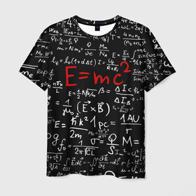 Мужская футболка 3D с принтом Формулы E=mc2 в Новосибирске, 100% полиэфир | прямой крой, круглый вырез горловины, длина до линии бедер | Тематика изображения на принте: emc | альберт | доска | емс хипстер | мел | физик | физика | формула | энштейн