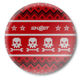 Значок с принтом Новый год Skillet в Новосибирске,  металл | круглая форма, металлическая застежка в виде булавки | awake | monster | skillet | джон купер | кори купер | рок