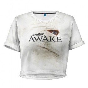Женская футболка 3D укороченная с принтом Awake в Новосибирске, 100% полиэстер | круглая горловина, длина футболки до линии талии, рукава с отворотами | awake | monster | skillet | джон купер | кори купер | рок