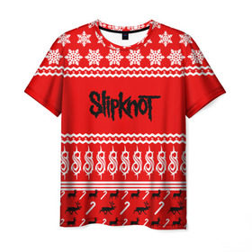 Мужская футболка 3D с принтом Праздничный Slipknot в Новосибирске, 100% полиэфир | прямой крой, круглый вырез горловины, длина до линии бедер | slipknot | альтернативный | грув | кори тейлор | красный | крис фен | метал | новогодний | новый год | ню | рождество | рок | слайпкнот | слипкнот | слипнот | снежинки