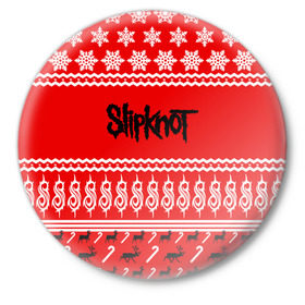 Значок с принтом Праздничный Slipknot в Новосибирске,  металл | круглая форма, металлическая застежка в виде булавки | slipknot | альтернативный | грув | кори тейлор | красный | крис фен | метал | новогодний | новый год | ню | рождество | рок | слайпкнот | слипкнот | слипнот | снежинки