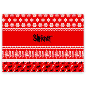 Поздравительная открытка с принтом Праздничный Slipknot в Новосибирске, 100% бумага | плотность бумаги 280 г/м2, матовая, на обратной стороне линовка и место для марки
 | slipknot | альтернативный | грув | кори тейлор | красный | крис фен | метал | новогодний | новый год | ню | рождество | рок | слайпкнот | слипкнот | слипнот | снежинки