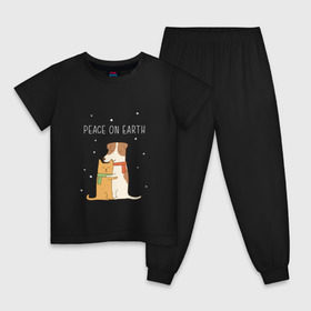 Детская пижама хлопок с принтом Кот и пес в Новосибирске, 100% хлопок |  брюки и футболка прямого кроя, без карманов, на брюках мягкая резинка на поясе и по низу штанин
 | Тематика изображения на принте: год собаки | котик | мемес | москва | новый год | россия | собака