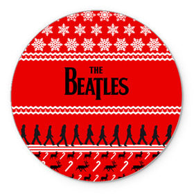 Коврик круглый с принтом Праздничный The Beatles в Новосибирске, резина и полиэстер | круглая форма, изображение наносится на всю лицевую часть | beatles | the beatles | бител | битлз | битлс | битлы | группа | джон леннон | джордж харрисон | жуки | знак | красный | ливерпульская четвёрка | мерсибит | надпись | новогодний | новый год | пол маккартни | поп