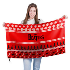 Флаг 3D с принтом Праздничный The Beatles в Новосибирске, 100% полиэстер | плотность ткани — 95 г/м2, размер — 67 х 109 см. Принт наносится с одной стороны | Тематика изображения на принте: beatles | the beatles | бител | битлз | битлс | битлы | группа | джон леннон | джордж харрисон | жуки | знак | красный | ливерпульская четвёрка | мерсибит | надпись | новогодний | новый год | пол маккартни | поп