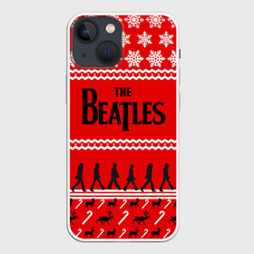 Чехол для iPhone 13 mini с принтом Праздничный The Beatles в Новосибирске,  |  | beatles | the beatles | бител | битлз | битлс | битлы | группа | джон леннон | джордж харрисон | жуки | знак | красный | ливерпульская четвёрка | мерсибит | надпись | новогодний | новый год | пол маккартни | поп
