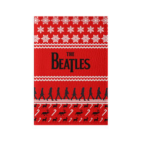 Обложка для паспорта матовая кожа с принтом Праздничный The Beatles в Новосибирске, натуральная матовая кожа | размер 19,3 х 13,7 см; прозрачные пластиковые крепления | Тематика изображения на принте: beatles | the beatles | бител | битлз | битлс | битлы | группа | джон леннон | джордж харрисон | жуки | знак | красный | ливерпульская четвёрка | мерсибит | надпись | новогодний | новый год | пол маккартни | поп
