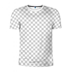 Мужская футболка 3D спортивная с принтом Прозрачность в Новосибирске, 100% полиэстер с улучшенными характеристиками | приталенный силуэт, круглая горловина, широкие плечи, сужается к линии бедра | opacity | photoshop | transparent | белый | дизайнер | квадратики | клетки | паттрен | прозрачный | серый | фотошоп