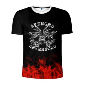 Мужская футболка 3D спортивная с принтом Avenged Sevenfold в Новосибирске, 100% полиэстер с улучшенными характеристиками | приталенный силуэт, круглая горловина, широкие плечи, сужается к линии бедра | avenged sevenfold | band | metal | music | rock | атрибутика | группа | метал | музыка | рок