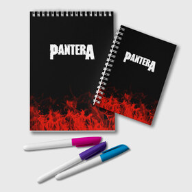 Блокнот с принтом Pantera в Новосибирске, 100% бумага | 48 листов, плотность листов — 60 г/м2, плотность картонной обложки — 250 г/м2. Листы скреплены удобной пружинной спиралью. Цвет линий — светло-серый
 | band | metal | music | pantera | rock | атрибутика | группа | метал | музыка | рок