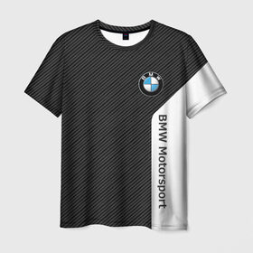 Мужская футболка 3D с принтом BMW Motorsport Carbon в Новосибирске, 100% полиэфир | прямой крой, круглый вырез горловины, длина до линии бедер | bmw | bmw motorsport | bmw performance | carbon | m | motorsport | performance | sport | бмв | карбон | моторспорт | спорт