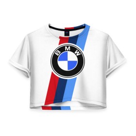 Женская футболка 3D укороченная с принтом BMW 2018 M Sport в Новосибирске, 100% полиэстер | круглая горловина, длина футболки до линии талии, рукава с отворотами | bmw | bmw motorsport | bmw performance | carbon | m | motorsport | performance | sport | бмв | карбон | моторспорт | спорт
