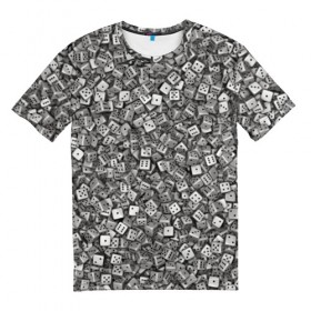 Мужская футболка 3D с принтом Игральные кубики в Новосибирске, 100% полиэфир | прямой крой, круглый вырез горловины, длина до линии бедер | Тематика изображения на принте: dice | азарт | игра | казино | кости | куб | кубик | настолки | настольные | паттерн | рандом | удача