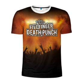 Мужская футболка 3D спортивная с принтом Five Finger Death Punch в Новосибирске, 100% полиэстер с улучшенными характеристиками | приталенный силуэт, круглая горловина, широкие плечи, сужается к линии бедра | band | five finger death punch | metal | music | rock | атрибутика | группа | метал | музыка | рок