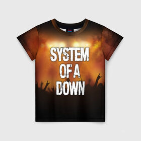 Детская футболка 3D с принтом System of a Down в Новосибирске, 100% гипоаллергенный полиэфир | прямой крой, круглый вырез горловины, длина до линии бедер, чуть спущенное плечо, ткань немного тянется | Тематика изображения на принте: 