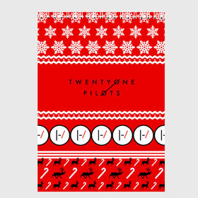 Скетчбук с принтом Праздничный Twenty One Pilots в Новосибирске, 100% бумага
 | 48 листов, плотность листов — 100 г/м2, плотность картонной обложки — 250 г/м2. Листы скреплены сверху удобной пружинной спиралью | Тематика изображения на принте: 21 pilots | красный | новогодний | рождество | снежинки