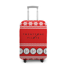 Чехол для чемодана 3D с принтом Праздничный Twenty One Pilots в Новосибирске, 86% полиэфир, 14% спандекс | двустороннее нанесение принта, прорези для ручек и колес | 21 pilots | красный | новогодний | рождество | снежинки