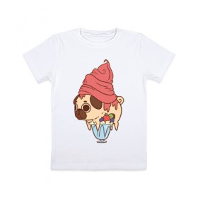 Детская футболка хлопок с принтом мопс-мороженое в Новосибирске, 100% хлопок | круглый вырез горловины, полуприлегающий силуэт, длина до линии бедер | 