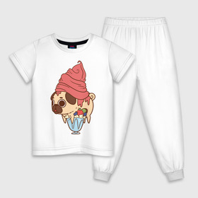 Детская пижама хлопок с принтом мопс-мороженое в Новосибирске, 100% хлопок |  брюки и футболка прямого кроя, без карманов, на брюках мягкая резинка на поясе и по низу штанин
 | 