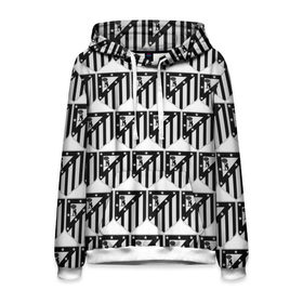 Мужская толстовка 3D с принтом Atletico Madrid Black&White в Новосибирске, 100% полиэстер | двухслойный капюшон со шнурком для регулировки, мягкие манжеты на рукавах и по низу толстовки, спереди карман-кенгуру с мягким внутренним слоем. | Тематика изображения на принте: атлетико мадрид | эмблема