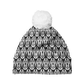 Шапка 3D c помпоном с принтом Juventus Black&White в Новосибирске, 100% полиэстер | универсальный размер, печать по всей поверхности изделия | 