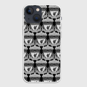 Чехол для iPhone 13 mini с принтом Liverpool BlackWhite в Новосибирске,  |  | england | football | liverpool fc | logo | sport | англия | арт | ливерпуль | лига | лого | спорт | текстура | фк | футбол | футбольный клуб | эмблема