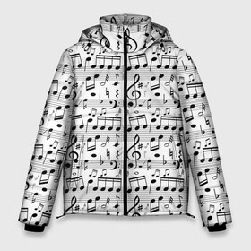 Мужская зимняя куртка 3D с принтом Нотный стан в Новосибирске, верх — 100% полиэстер; подкладка — 100% полиэстер; утеплитель — 100% полиэстер | длина ниже бедра, свободный силуэт Оверсайз. Есть воротник-стойка, отстегивающийся капюшон и ветрозащитная планка. 

Боковые карманы с листочкой на кнопках и внутренний карман на молнии. | бемоль | диез | до | ля | ми | ноты | октава | паттерн | ре | си | скрипичный ключ | соль | фа