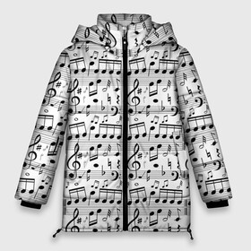 Женская зимняя куртка 3D с принтом Нотный стан в Новосибирске, верх — 100% полиэстер; подкладка — 100% полиэстер; утеплитель — 100% полиэстер | длина ниже бедра, силуэт Оверсайз. Есть воротник-стойка, отстегивающийся капюшон и ветрозащитная планка. 

Боковые карманы с листочкой на кнопках и внутренний карман на молнии | бемоль | диез | до | ля | ми | ноты | октава | паттерн | ре | си | скрипичный ключ | соль | фа
