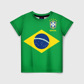 Детская футболка 3D с принтом Бразилия, форма в Новосибирске, 100% гипоаллергенный полиэфир | прямой крой, круглый вырез горловины, длина до линии бедер, чуть спущенное плечо, ткань немного тянется | brazil | uniform